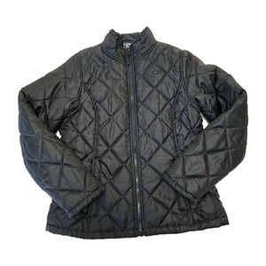 CB Jacket Womens Medium Quilted Black Full Zip Basic Everyday Coat Simple Chic